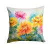 Chrysanthemums in Watercolor Throw Pillow Machine Washable, Indoor Outdoor Decorative Pillow for Couch, Bed or Patio, 18Hx18W