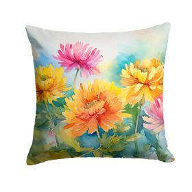Chrysanthemums in Watercolor Throw Pillow Machine Washable, Indoor Outdoor Decorative Pillow for Couch, Bed or Patio, 18Hx18W
