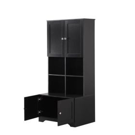 Tall and Wide Bathroom Floor Storage Cabinet, Bathroom Storage Unit, Freestanding Cabinet with 4 Doors, Adjustable Shelves, Open multi-layer Shel