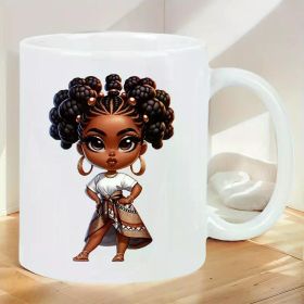 Stylish African American Woman Ceramic Cup Insulation Suitable for Hot And Cold Drinks, Reusable, Vibrant Cartoon