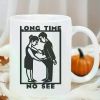 Charming 'Long Time No See' Ceramic Coffee Mug – Insulated, Reusable, Hand Wash Only, Romantic Illustration