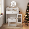 White Vanity Desk with 360° Rotated Mirror and Adjustable Lights