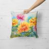 Chrysanthemums in Watercolor Throw Pillow Machine Washable, Indoor Outdoor Decorative Pillow for Couch, Bed or Patio, 18Hx18W