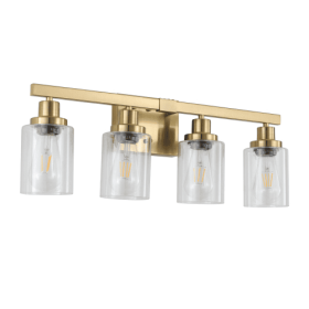 Gold 4 Lamp Vanity Light With Clear Glass Shade, Modern Iron Metal Bathroom Wall Fixture For Bathroom & Dresser - No Bulbs Unavailable Platform- (Option: golden)