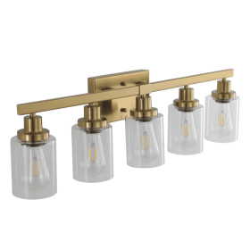 Gold 5 Light Vanity Light With Clear Glass Shade, Modern Iron Bathroom Wall Fixture For Bathroom & Dresser - No Bulbs Unavailable Platform- Temu (Option: golden)