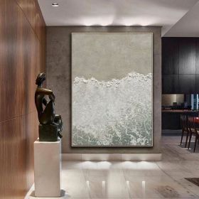 White ocean wave abstract oli painting,white textured abstract painting ocean beach painting sea painting ocean wave landscape painting (Style: 01, size: 140x210cm)