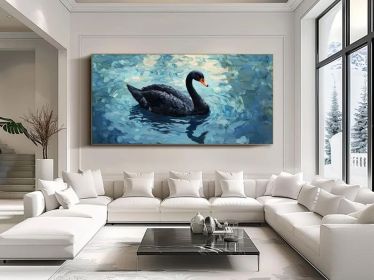 Swan Oil Painting on Canvas Original Minimalist Wall Art Elegant Animal Artwork Large Canvas Wall Art Modern Swan Painting Bedroom Wall Art (Style: 01, size: 100x200cm)