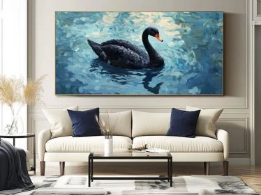Swan Oil Painting on Canvas Original Minimalist Wall Art Elegant Animal Artwork Large Canvas Wall Art Modern Swan Painting Bedroom Wall Art (Style: 01, size: 120x240cm)