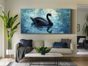 Swan Oil Painting on Canvas Original Minimalist Wall Art Elegant Animal Artwork Large Canvas Wall Art Modern Swan Painting Bedroom Wall Art (Style: 01, size: 140x280cm)