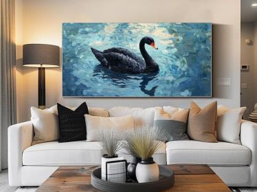 Swan Oil Painting on Canvas Original Minimalist Wall Art Elegant Animal Artwork Large Canvas Wall Art Modern Swan Painting Bedroom Wall Art (Style: 01, size: 70x140cm)