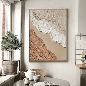 Original brown beige white minimalist abstract painting for 3D textured wall art for beige white textured oli painting for abstract canvas art (Style: 01, size: 70x100cm)