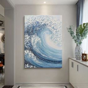 Large ocean wave textured oli painting white ocean wave painting ocean wave abstract painting blue ocean painting ocean wave landscape painting (Style: 01, size: 80x120cm)