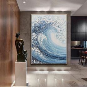 Large ocean wave textured oli painting white ocean wave painting ocean wave abstract painting blue ocean painting ocean wave landscape painting (Style: 01, size: 140x210cm)