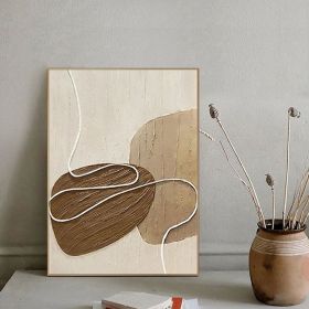 White and Beige Minimalist Wall Art Wabi Sabi Wall Art Oversize Minimalist Oli Painting on Canvas Neutral Textured Painting Brown Wall Decor (Style: 01, size: 90x130cm)
