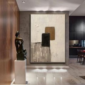 Large Creamy Beige Abstract Geometric Oil Painting Modern Wabi Sabi Wall Art Brown and Black Minimalist Wall Art Beige Textured Painting (Style: 01, size: 90x130cm)