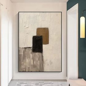 Large Creamy Beige Abstract Geometric Oil Painting Modern Wabi Sabi Wall Art Brown and Black Minimalist Wall Art Beige Textured Painting (Style: 01, size: 60x90cm)