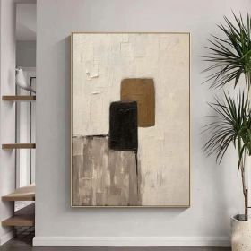 Large Creamy Beige Abstract Geometric Oil Painting Modern Wabi Sabi Wall Art Brown and Black Minimalist Wall Art Beige Textured Painting (Style: 01, size: 70x100cm)