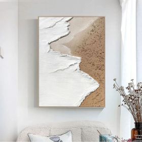 Original beige white ocean beach abstract oil painting on canvas ocean painting beach textured painting white textured wall art 3d painting (Style: 01, size: 60x90cm)