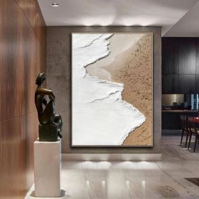Original beige white ocean beach abstract oil painting on canvas ocean painting beach textured painting white textured wall art 3d painting (Style: 01, size: 50x70cm)