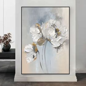 Larger 3D Abstract White Flowers Oil Painting On Canvas Floral wall Art Textured Painting Home Decor Wall Art Floral Wall Decor Gift (Style: 01, size: 140x210cm)
