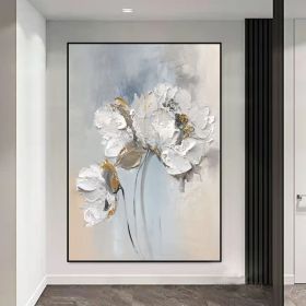 Larger 3D Abstract White Flowers Oil Painting On Canvas Floral wall Art Textured Painting Home Decor Wall Art Floral Wall Decor Gift (Style: 01, size: 70x100cm)