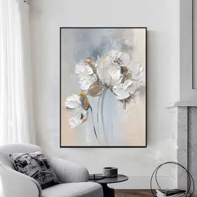 Larger 3D Abstract White Flowers Oil Painting On Canvas Floral wall Art Textured Painting Home Decor Wall Art Floral Wall Decor Gift (Style: 01, size: 90x130cm)