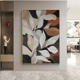 Original Leaves oil Painting On Canvas Wabi Sabi Textured Wall Art Abstract White Plants Painting Modern Wall Decor Living Room Home Decor (Style: 01, size: 120x160cm)
