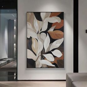 Original Leaves oil Painting On Canvas Wabi Sabi Textured Wall Art Abstract White Plants Painting Modern Wall Decor Living Room Home Decor (Style: 01, size: 70x100cm)