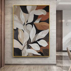 Original Leaves oil Painting On Canvas Wabi Sabi Textured Wall Art Abstract White Plants Painting Modern Wall Decor Living Room Home Decor (Style: 01, size: 50x70cm)