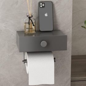 Toilet Paper Holder with Shelf Black Wipes Dispenser for Bathroom Stainless Steel Toilet Paper Holder with Storage Drawer Adhesive Wall Mount Sma (Color: Matte Grey)