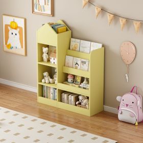 Kids Wooden Bookshelf Toy Storage Organizer with Bookcase, Kid's Storage Unit with 6 Compartments, Children Multi Shelf for Books, Toys Shelf (Material: MDF, Color: Yellow)