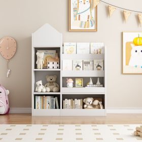 Kids Wooden Bookshelf Toy Storage Organizer with Bookcase, Kid's Storage Unit with 6 Compartments, Children Multi Shelf for Books, Toys Shelf (Material: MDF, Color: White)