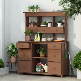 Garden Potting Bench Table, Rustic and Sleek Design with Multiple Drawers and Shelves for Storage (Material: Wood, Color: Brown)