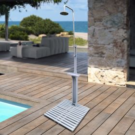 Outdoor Garden Pool Shower with Chassis Board, for Swimming Pool, Patio, Terrace, Garden, Wood (Color: Gray)